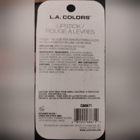 L.A. COLORS Hydrating LIPSTICK CREAMY FINISH bright pink VITAMIN E - Picture 2 of 2